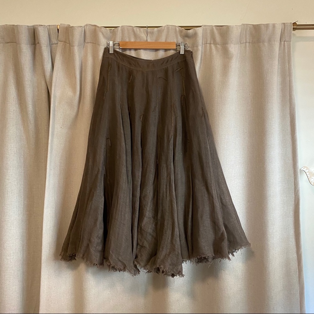 Jarbo Brown Boho Linen Midi Skirt